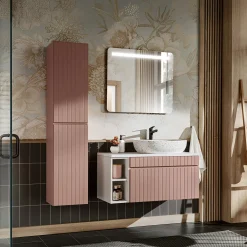 Garnero Arredamenti Colonna bagno sospesa 35x160h cm cannettato 2 ante rosa Autentic Best
