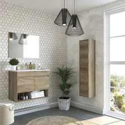 Garnero Arredamenti Colonna bagno sospesa 30x140h cm moderna rovere chiaro Eveline Online