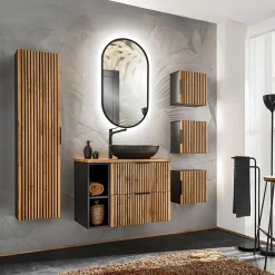 Garnero Arredamenti Colonna bagno sospesa 35x140h cm cannettato 1 anta quercia antracite Limpid New