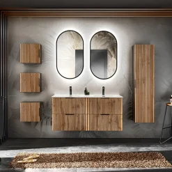 Garnero Arredamenti Colonna bagno sospesa 35x140h cm cannettato 1 anta quercia antracite Limpid New