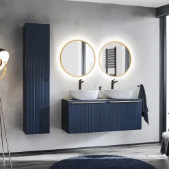Garnero Arredamenti Colonna bagno sospesa 35x160h cm 1 anta 2 cassetti cannettato blu Deep Sale