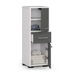 Garnero Arredamenti Colonna bagno 30x85h cm bassa 2 ante 1 cassetto grigio bianco Woters Bianco Opaco - Grigio Discount