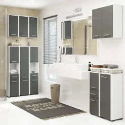 Garnero Arredamenti Colonna bagno 30x85h cm bassa 2 ante 1 cassetto grigio bianco Woters Bianco Opaco - Grigio Discount