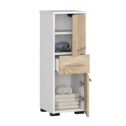 Garnero Arredamenti Colonna bagno 30x85h cm bassa 2 ante 1 cassetto rovere bianco Woters Bianco Opaco - Rovere Sale