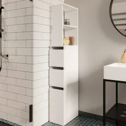 Garnero Arredamenti Colonna bagno 33x136h cm con 2 cassetti moderno bianco Zaida