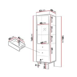 Garnero Arredamenti Colonna soggiorno 52x180h cm 1 anta 3 cassetti rovere nero Herning Clearance