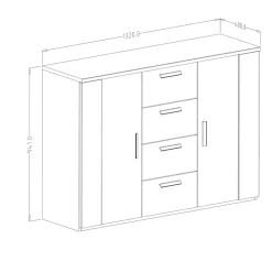 Garnero Arredamenti Comò moderno 132x94h cm con 4 cassetti e 2 ante rovere scuro nero Edric Clearance