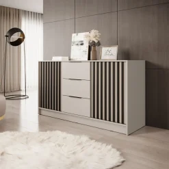 Garnero Arredamenti Comò 155x86h cm 2 ante con cassetti moderno cashmere Miller Beige Outlet