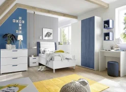 Garnero Arredamenti Comò 104x80h cm 3 cassetti con maniglie blu moderno bianco Enjoy Bianco Opaco - Blu
