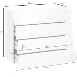 Garnero Arredamenti Comò 98x82h cm 4 cassetti moderno bianco lucido Neve