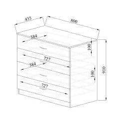 Garnero Arredamenti Comò 80x91h cm 4 cassetti moderno Cavour Gihome® Rovere Rustico