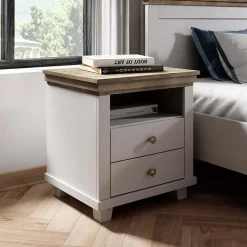 Garnero Arredamenti Comodino 52x54h cm 2 cassetti moderno quercia Texel Bianco Frassinato Discount