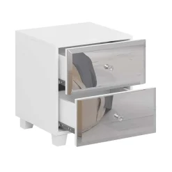 Garnero Arredamenti Comodino 45x51h cm 2 cassetti design con specchio bianco Selva Bianco Opaco