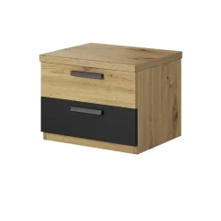 Garnero Arredamenti Comodino 46x36h cm 2 cassetti moderno nero Vulcano Rovere New