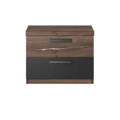 Garnero Arredamenti Comodino 46x37h cm 2 cassetti moderno quercia scuro nero Vulcano Noce Best