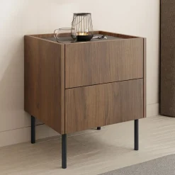 Garnero Arredamenti Comodino 40x50h cm 2 cassetti moderno piano effetto marmo nero noce Caliva Best