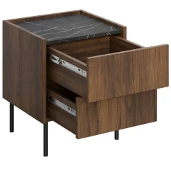 Garnero Arredamenti Comodino 40x50h cm 2 cassetti moderno piano effetto marmo nero noce Caliva Best