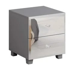 Garnero Arredamenti Comodino 45x51h cm 2 cassetti  design con specchio Selva Grigio Discount