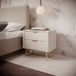 Garnero Arredamenti Comodino 63x55h cm 2 cassetti cannettato Ramis Beige Sale