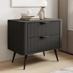 Garnero Arredamenti Comodino 63x55h cm 2 cassetti cannettato Ramis Nero Opaco Sale