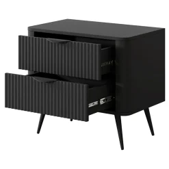 Garnero Arredamenti Comodino 63x55h cm 2 cassetti cannettato Ramis Nero Opaco Sale