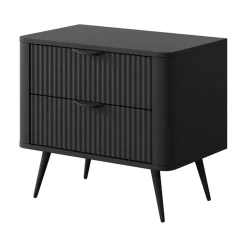 Garnero Arredamenti Comodino 63x55h cm 2 cassetti cannettato Ramis Nero Opaco Sale