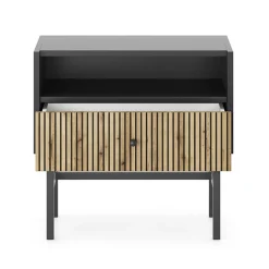 Garnero Arredamenti Comodino 55x52h cm 1 cassetto moderno nero rovere cannettato Eterna Rovere Rustico - Nero opaco Hot