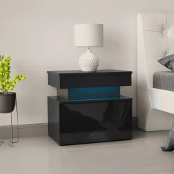 Garnero Arredamenti Comodino 55x51h cm 1 cassetto con LED nero Lumus Nero Lucido Clearance