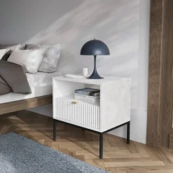 Garnero Arredamenti Comodino 54x56h cm 1 cassetto moderno bianco Alisa Bianco Opaco Hot