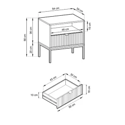 Garnero Arredamenti Comodino 54x56h cm 1 cassetto moderno nero Alisa Nero Opaco New