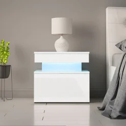 Garnero Arredamenti Comodino 55x51h cm 1 cassetto con LED bianco Lumus Bianco Lucido Outlet