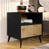 Garnero Arredamenti Comodino 47x52h cm 1 cassetto 1 vano a giorno rovere nero Hans Online