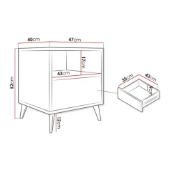 Garnero Arredamenti Comodino 47x52h cm 1 cassetto 1 vano a giorno rovere nero Hans Online