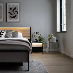 Garnero Arredamenti Comodino 40x40h cm 1 cassetto con LED grigio nero Luna Sale