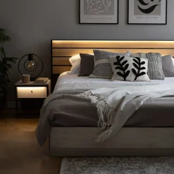 Garnero Arredamenti Comodino 40x40h cm 1 cassetto con LED grigio nero Luna Sale