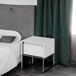 Garnero Arredamenti Comodino 46x50h cm cannettato nero Camelia Bianco Opaco Best