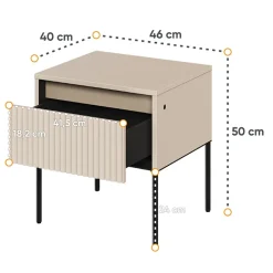 Garnero Arredamenti Comodino 46x50h cm cannettato nero Camelia Beige