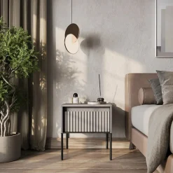 Garnero Arredamenti Comodino 46x50h cm cannettato nero Camelia Grigio Sale