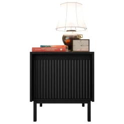 Garnero Arredamenti Comodino 45x50h cm design cannettato nero Strike Nero Opaco Clearance