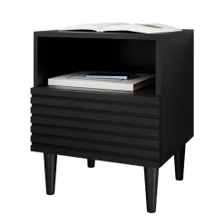 Garnero Arredamenti Comodino 42x53h cm design cannettato moderno nero Flippo Outlet