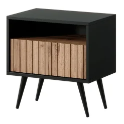 Garnero Arredamenti Comodino 47x48h cm moderno cannettato rovere nero Celestia Rovere Rustico - Nero opaco Outlet