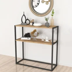 Garnero Arredamenti Consolle ingresso 2 ripiani industrial 90x90cm metallo rovere Basilan Hot