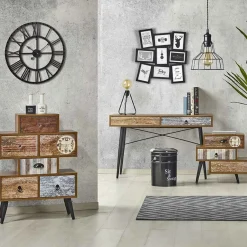 Garnero Arredamenti Consolle moderna 120x73cm acciaio nero rovere multicolore con stampe Kabul