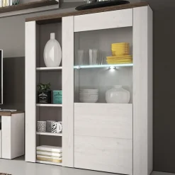 Garnero Arredamenti Credenza alta 100x145h cm 1 anta con vetrina  bianco frassinato rovere Paloma 2 Bianco Frassinato - Noce Discount