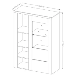 Garnero Arredamenti Credenza alta 100x145h cm 1 anta con vetrina noce rovere grigio Paloma 2 Noce - Grigio Sale