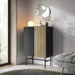 Garnero Arredamenti Credenza alta 94x132h cm 2 ante moderna nero rovere cannettato Eterna Nero Opaco - Rovere Rustico Best