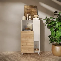 Garnero Arredamenti Credenza alta 81x154h cm 2 ante bianco lucido rovere chiaro Witty Rovere - Bianco Lucido Clearance