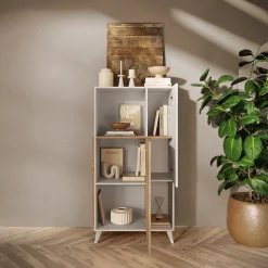 Garnero Arredamenti Credenza alta 81x154h cm 2 ante bianco lucido rovere chiaro Witty Rovere - Bianco Lucido Clearance