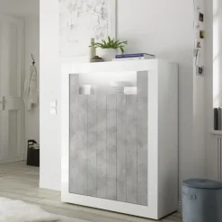Garnero Arredamenti Credenza alta 110x144h cm 2 ante bianco lucido cemento Florena Bianco Lucido - Cemento