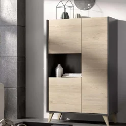 Garnero Arredamenti Credenza alta 81x135h cm 3 ante moderna rovere grafite Elmer Rovere - Grafite Discount
